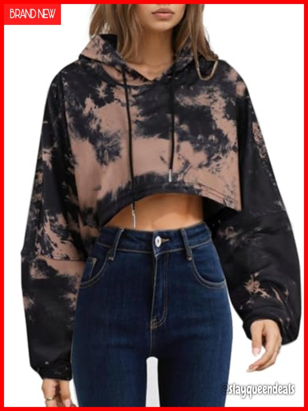 Cropped Hoodie Sweatshirt Long Sleeve Tie Dye Pullover